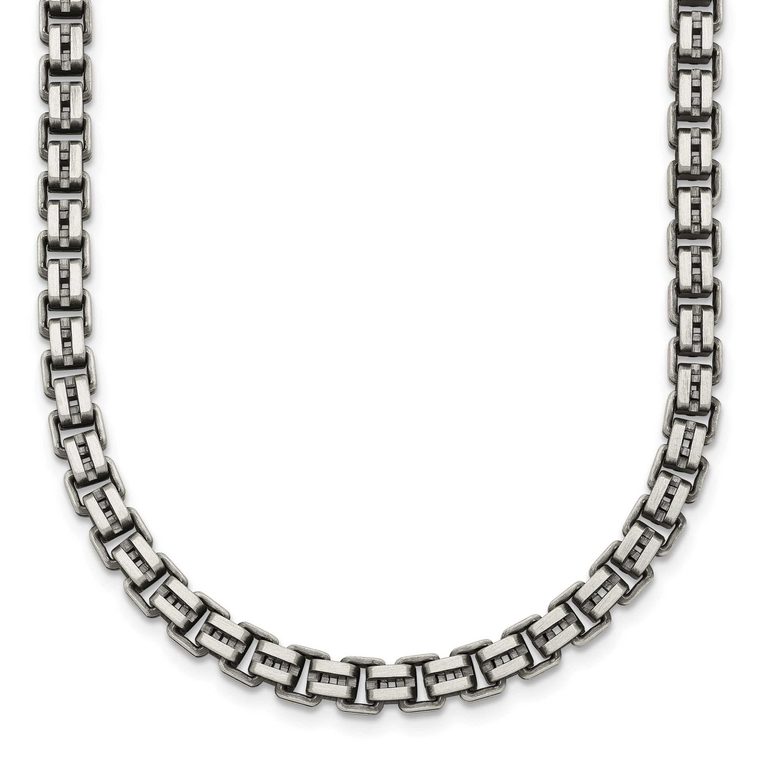 Brushed Fancy Box Link 5mm 19.75 Inch Necklace Sterling Silver Antiqued, MPN: QG6916-19.75, UPC: