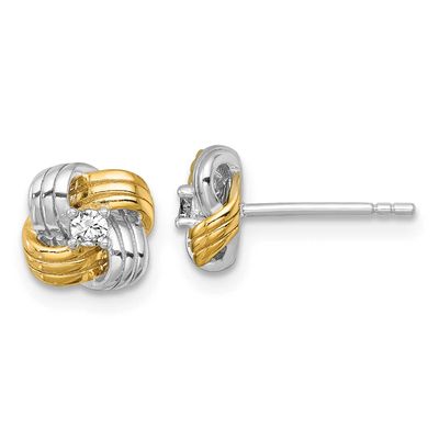 Gold-Tone Polished CZ Knot Post Earrings Sterling Silver Rhodium-Plated, MPN: QG7128E, UPC: