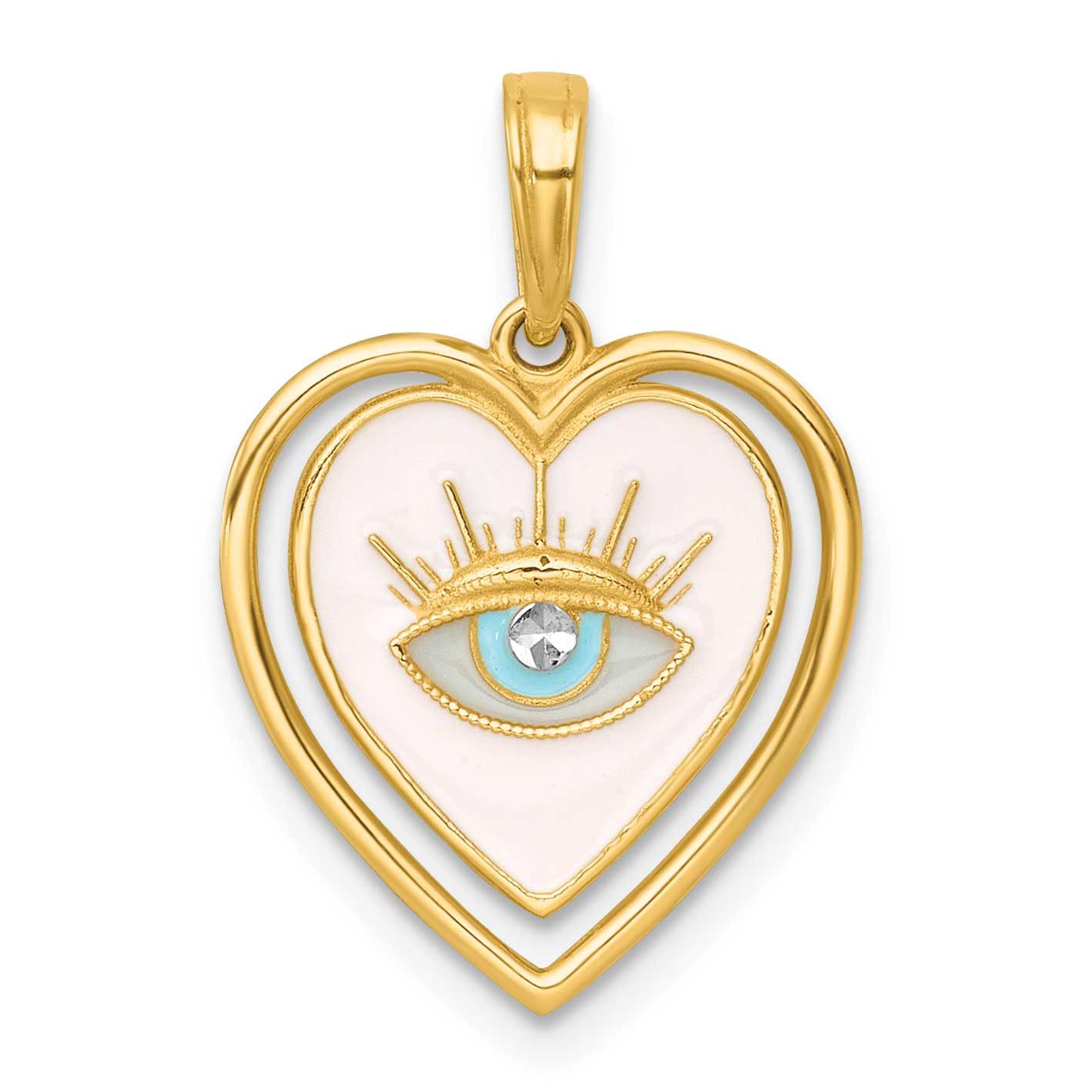 Multi Color Enamel Eye In Heart Charm 14k Gold with Rhodium Polished, MPN: K10004, UPC: