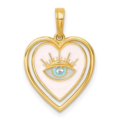 Multi Color Enamel Eye In Heart Charm 14k Gold with Rhodium Polished, MPN: K10004, UPC: