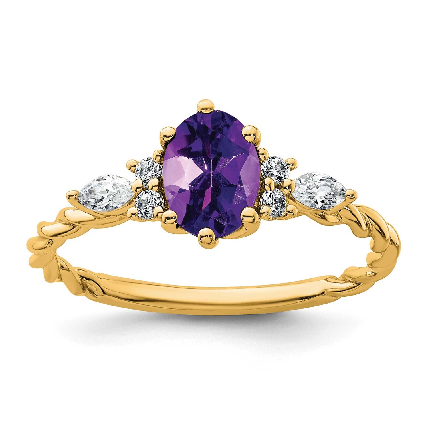 Diamond and Amethyst Twisted Ring 14k Gold Polished, MPN: RM9791-AM-017-YAA, UPC: