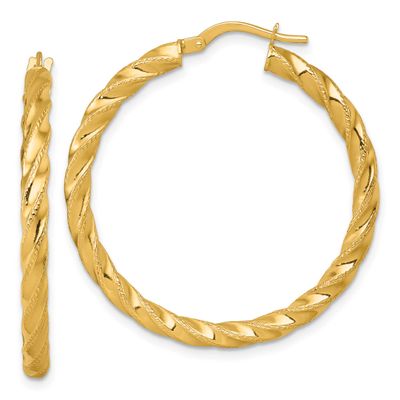 Diamond-Cut Twist Hoop Earrings 14k Gold Polished, MPN: TF2428, UPC: