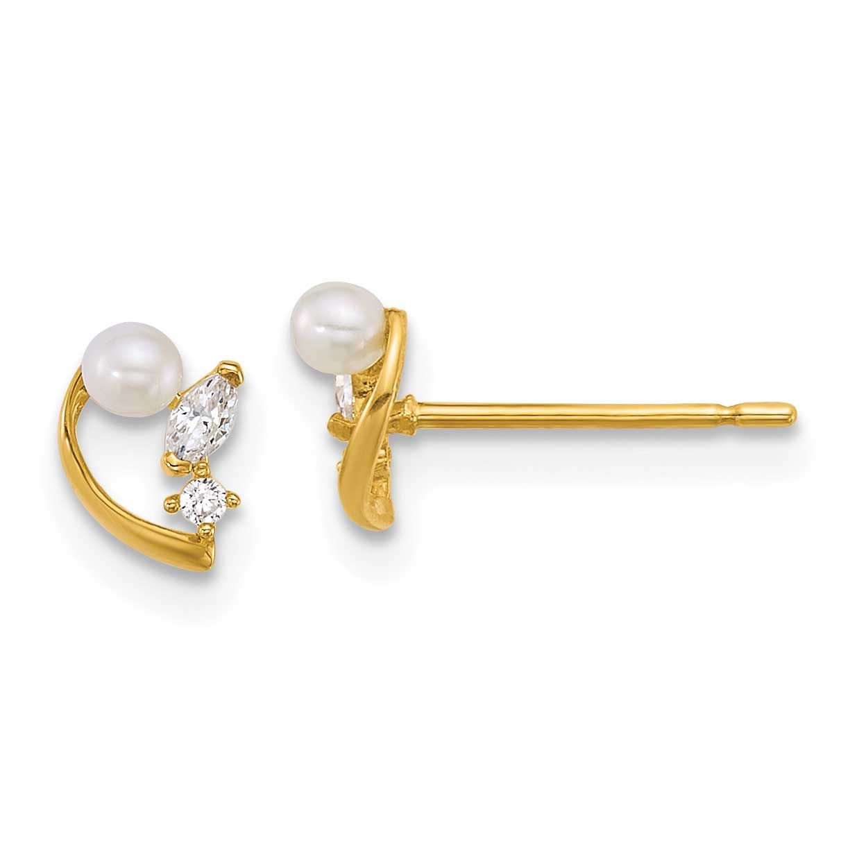 CZ and Freshwater Cultured Pearl Post Earrings 14k Gold Polished, MPN: YE2264, UPC: