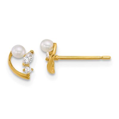 CZ and Freshwater Cultured Pearl Post Earrings 14k Gold Polished, MPN: YE2264, UPC: