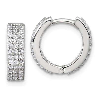 16x4.5mm 3-Row CZ Hinged Round Hoop Earrings Sterling Silver Polished, MPN: QE18137, UPC: