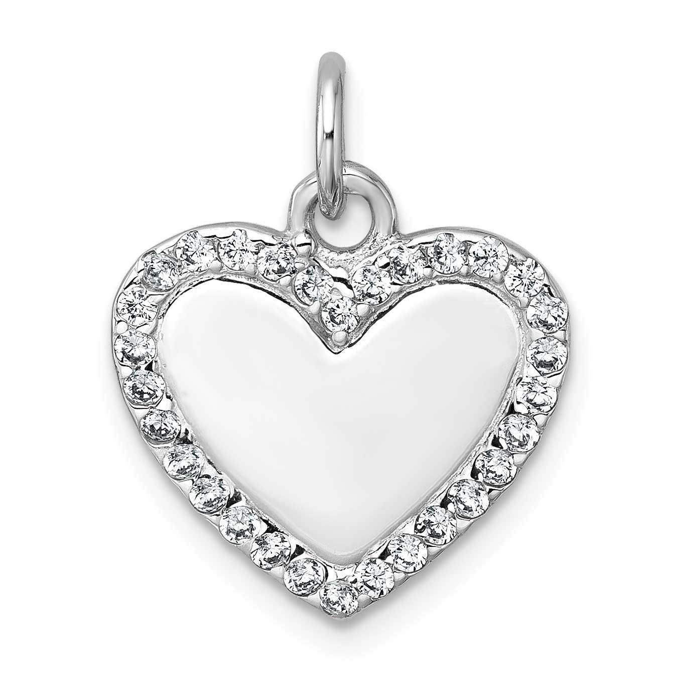 Polished CZ Heart Pendant Sterling Silver Rhodium-Plated, MPN: QC11550, UPC: