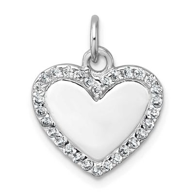 Polished CZ Heart Pendant Sterling Silver Rhodium-Plated, MPN: QC11550, UPC: