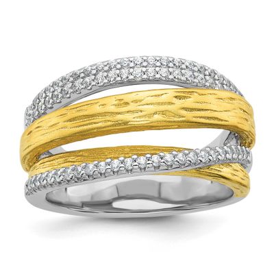 Gold-Tone CZ Brushed Ring Sterling Silver Rhodium-Plated, MPN: QR7723, UPC:
