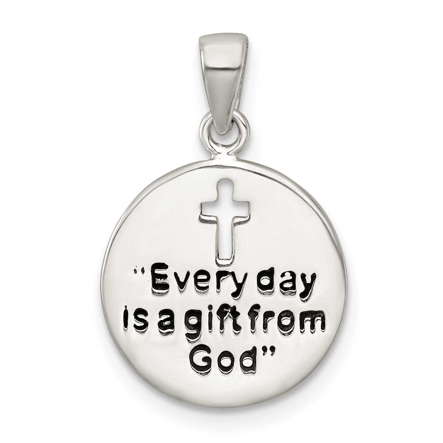 Black Enamel Every Day Is A Gift From God Cut Out Cross Disc Pendant Sterling Silver Polished, MPN:…