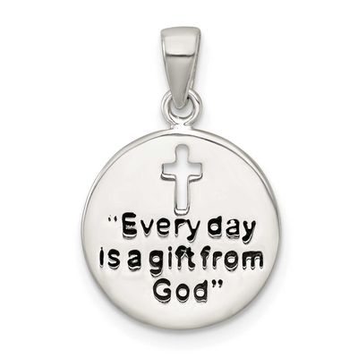 Black Enamel Every Day Is A Gift From God Cut Out Cross Disc Pendant Sterling Silver Polished, MPN:…