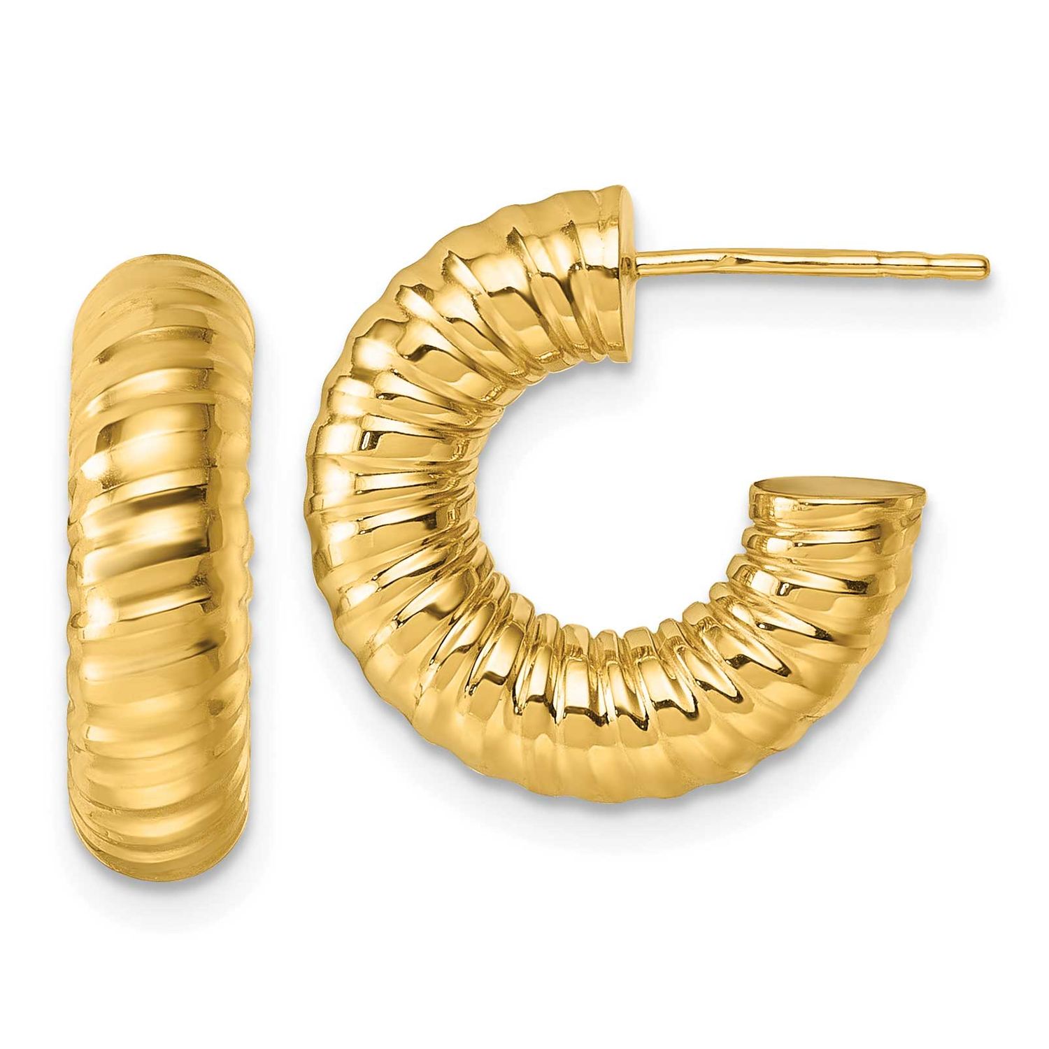 5mm Textured Tube Post Hoop Earrings 14k Gold Polished, MPN: TF2548, UPC: