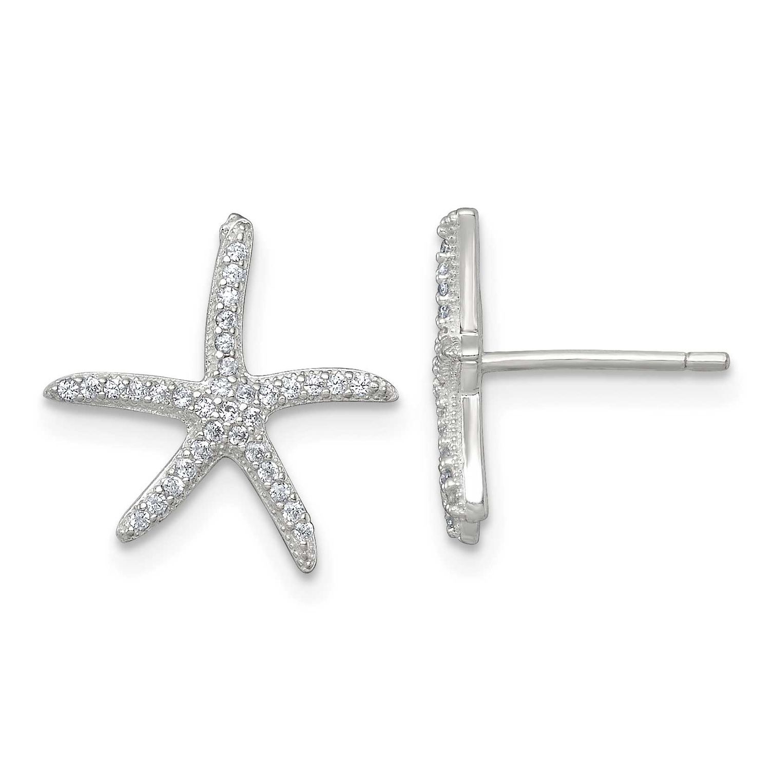 CZ Starfish Post Earrings Sterling Silver Polished, MPN: QG7243E, UPC: