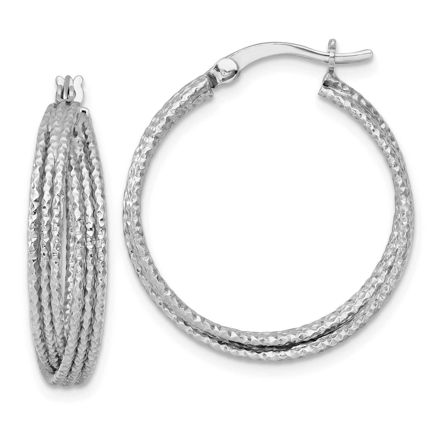 Textured 25.0mm Crisscross Round Hoop Earrings Sterling Silver Rhodium-Plated, MPN: QE17919, UPC: