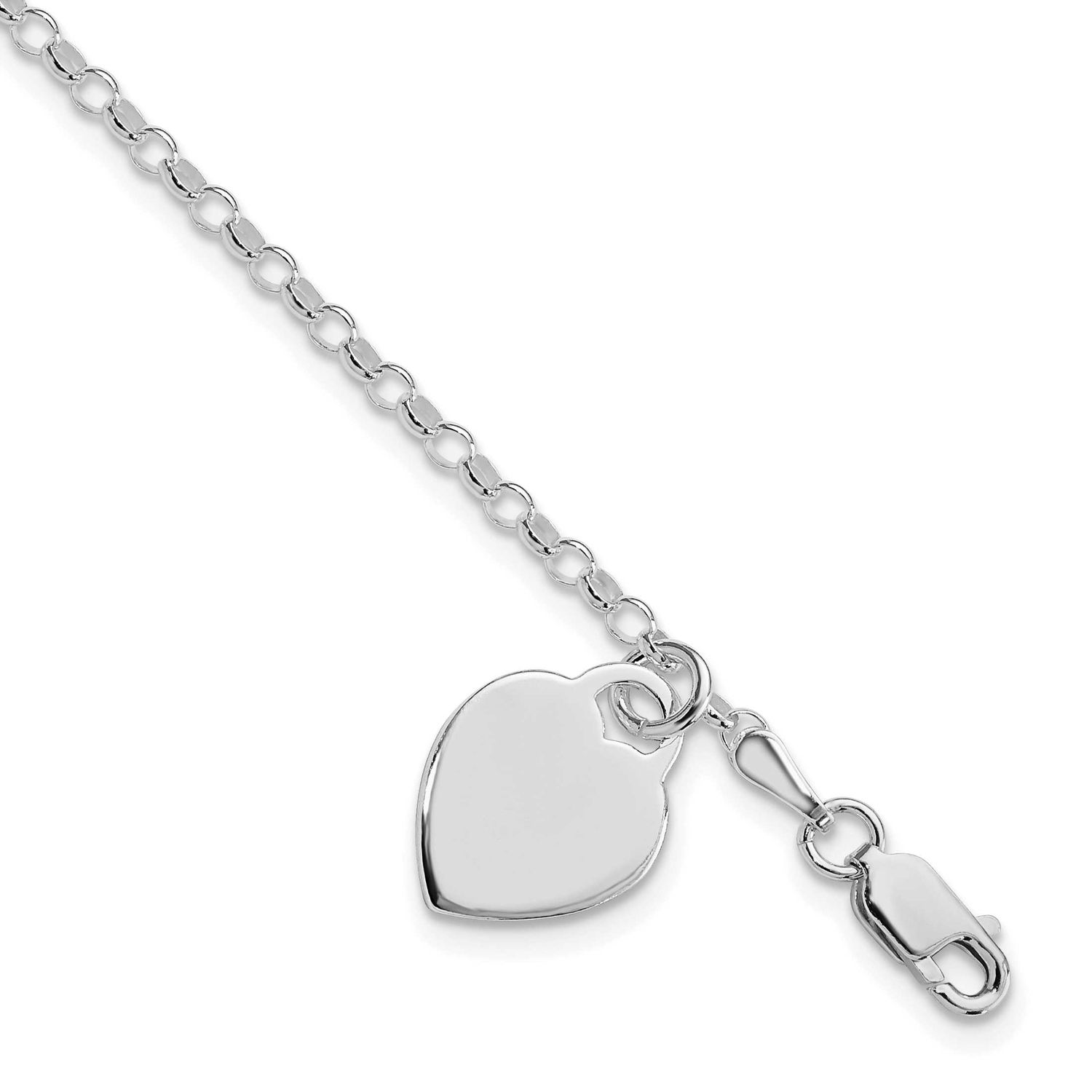 Engraveable Heart Charm Bracelet Sterling Silver Rhodium-Plated, MPN: QG1454R-7.25, UPC: