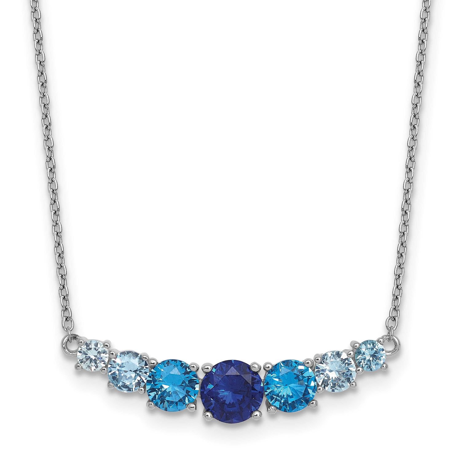 Lab Cr. Spinel/Cr. Aquamarine 16 Inch with 2 Inch Extension Necklace Sterling Silver Rhodium-Plated…