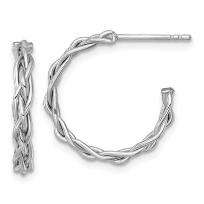Rhodium-Plated Polished Woven 3mm Post Hoop Earrings 14k White Gold, MPN: TF2561W, UPC: