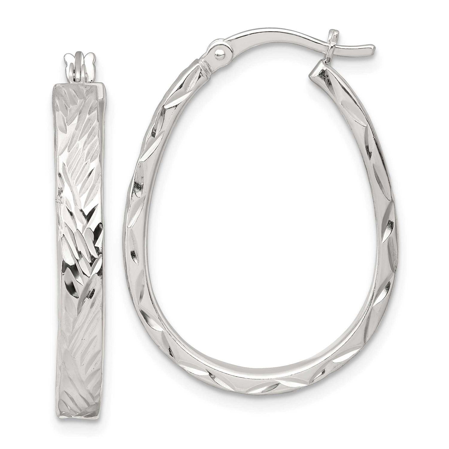 Diamond-Cut 4.0mm Oval Hoop Earrings Sterling Silver Polished, MPN: QE17914, UPC: