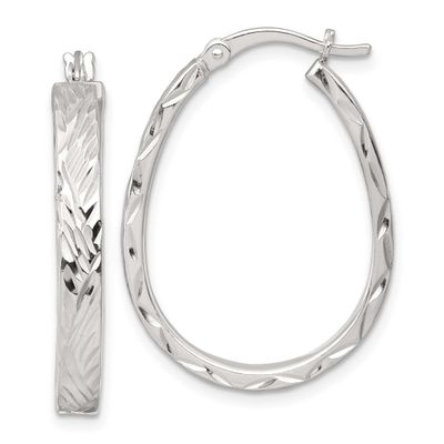 Diamond-Cut 4.0mm Oval Hoop Earrings Sterling Silver Polished, MPN: QE17914, UPC: