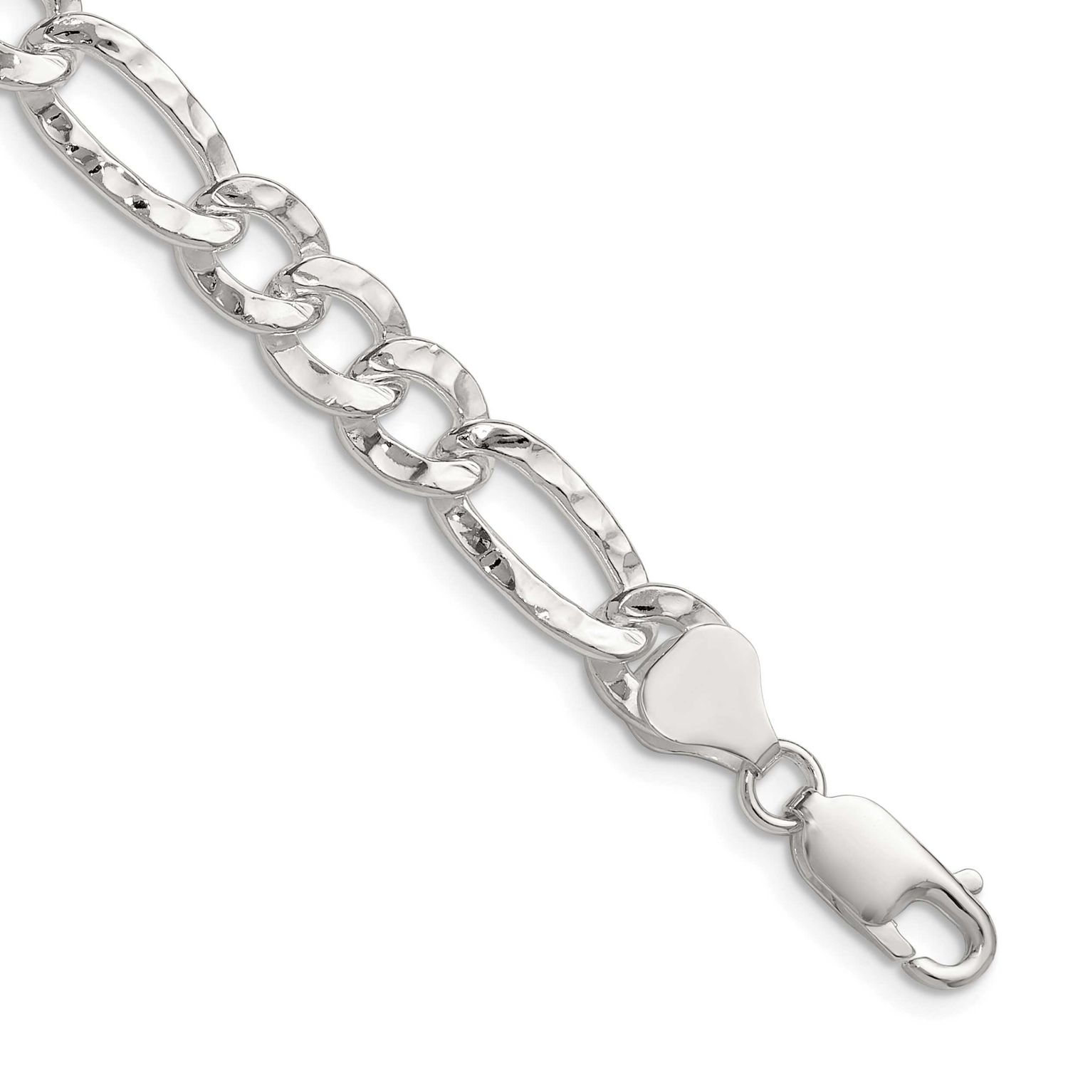 7.6mm Hammered Figaro Chain 22 Inch Sterling Silver, MPN: QHF180-22, UPC: