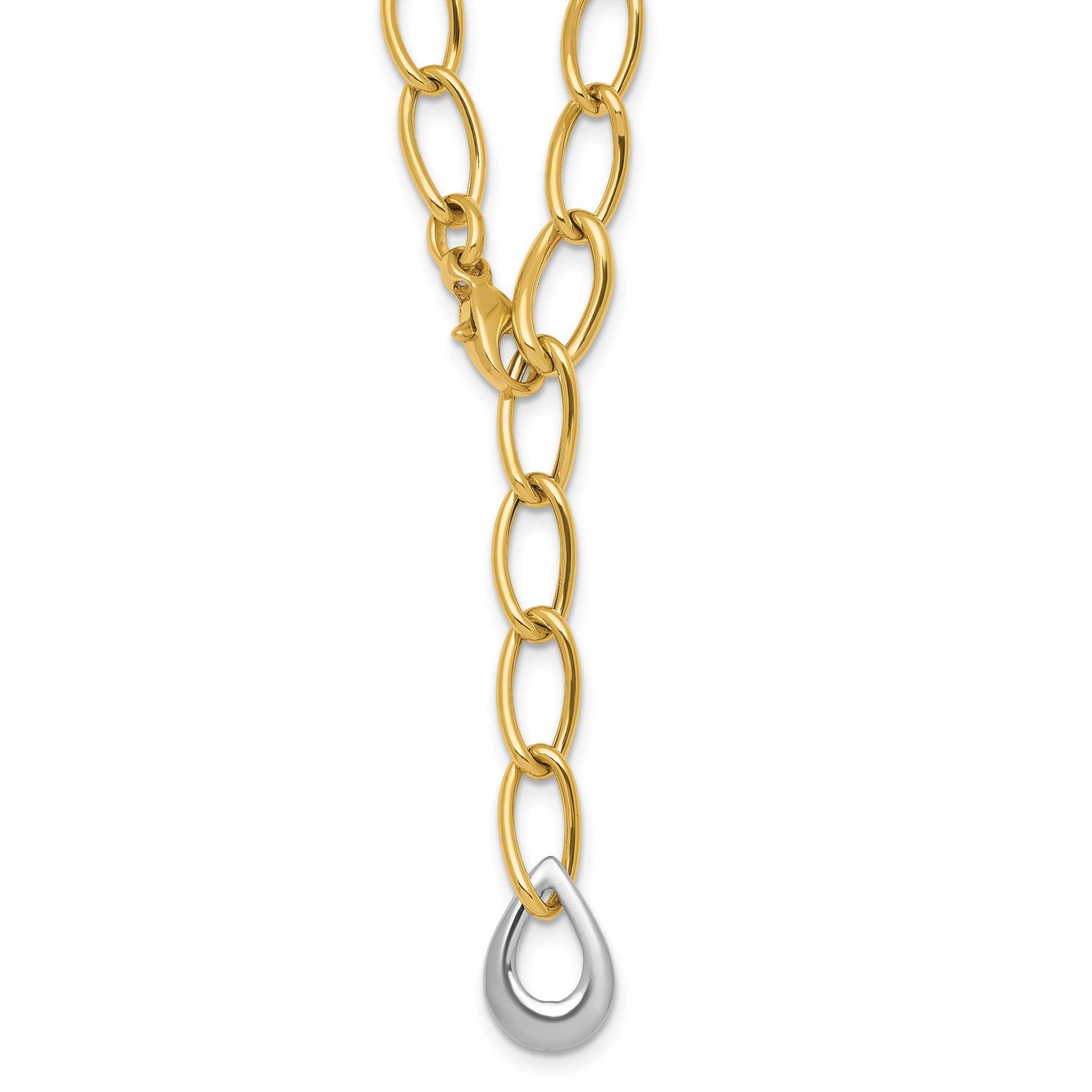 Fancy Link with Teardrop 10.5mm Lariat Necklace 14K Two Tone Gold Polished, MPN: SF3217-18, UPC: