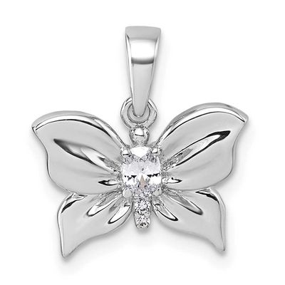 Polished CZ Butterfly Pendant Sterling Silver Rhodium-Plated, MPN: QG7233P, UPC: