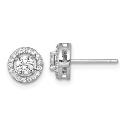 8mm Round Halo CZ Post Earrings Sterling Silver Rhodium-Plated Polished, MPN: QE17811, UPC: