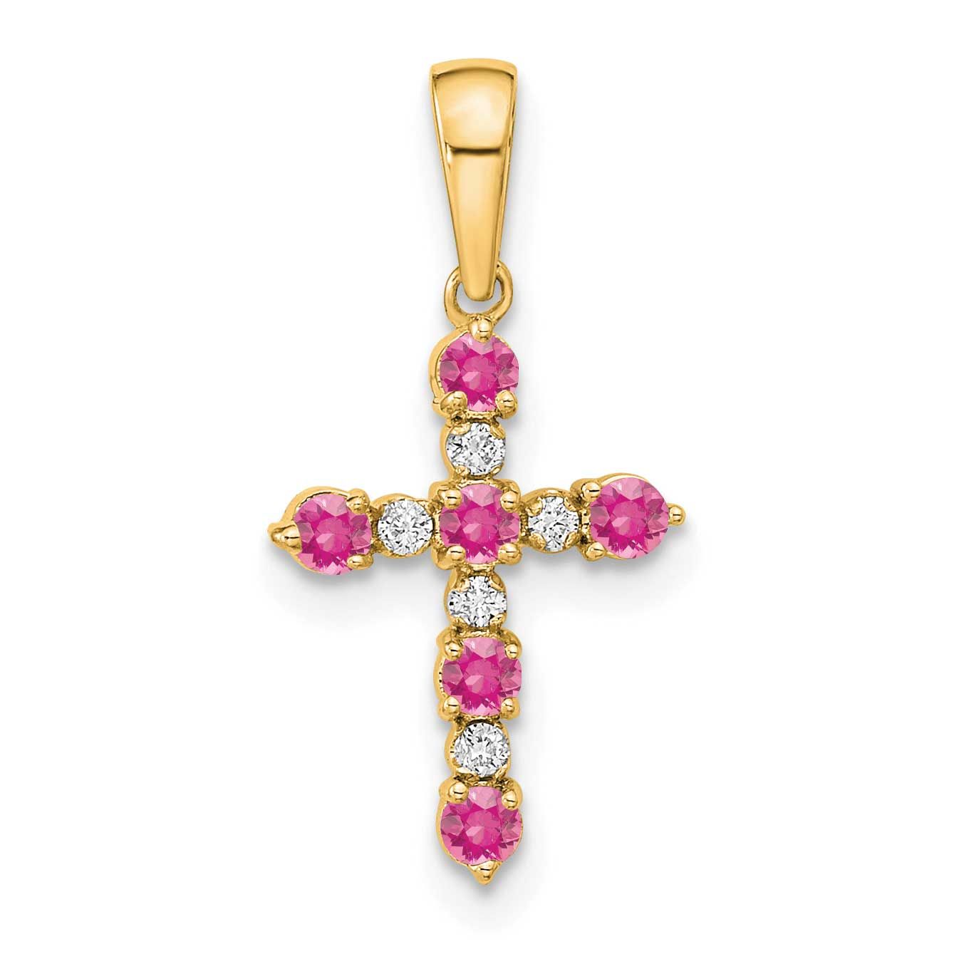 Pink Tourmaline and Diamond Cross Pendant 14k Gold, MPN: XP3387PT/A, UPC: