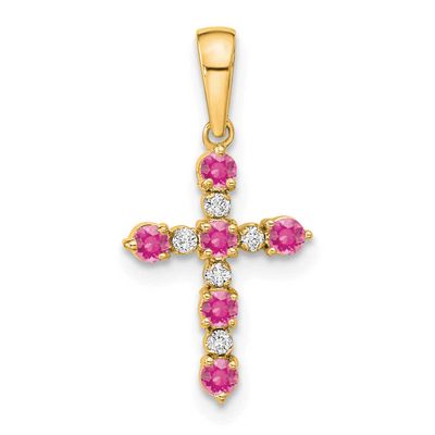 Pink Tourmaline and Diamond Cross Pendant 14k Gold, MPN: XP3387PT/A, UPC: