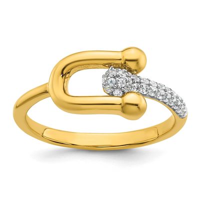 CZ Polished and Textured Fancy Ring Sterling Silver Gold-Tone, MPN: QG6982R-7, UPC: