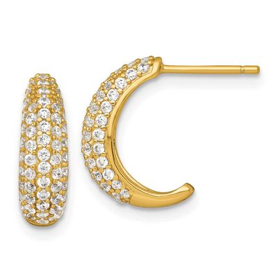 Pave CZ Post J-Hoop Earrings Sterling Silver Gold-Tone Polished, MPN: QE18078GP, UPC: