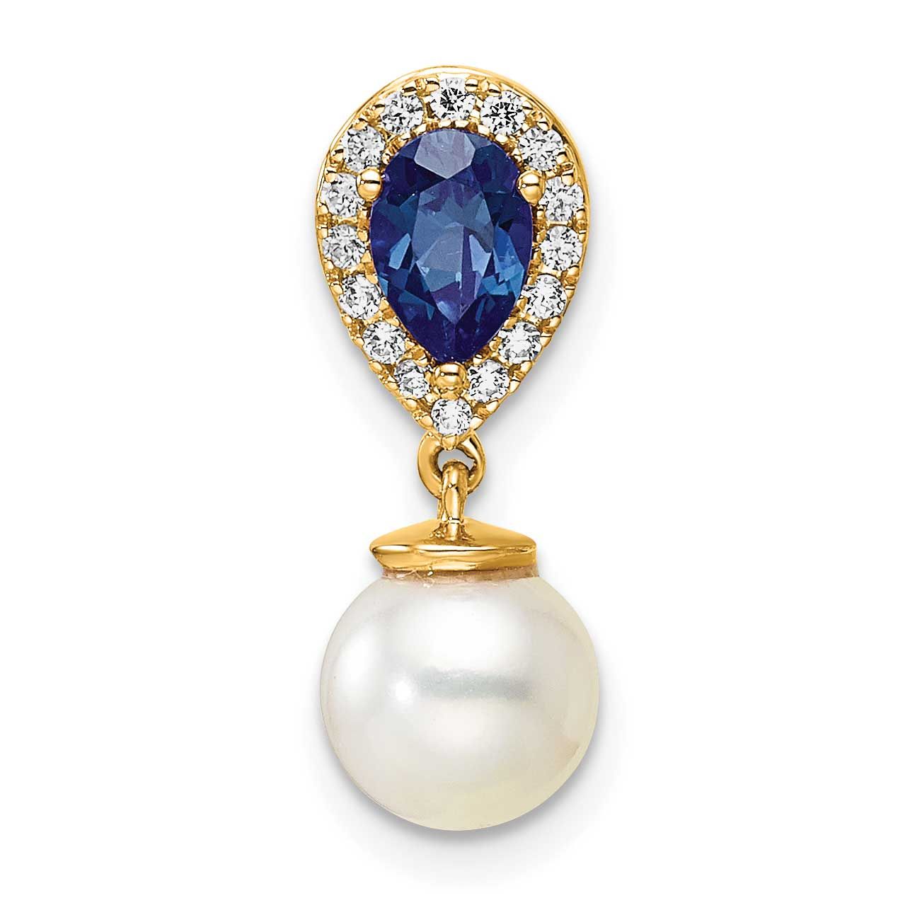 Diamond Pearl and Sapphire Teardrop Chain Slide 18.4 Inch 14k Gold Polished, MPN: PM9982-SA-010-YAA…
