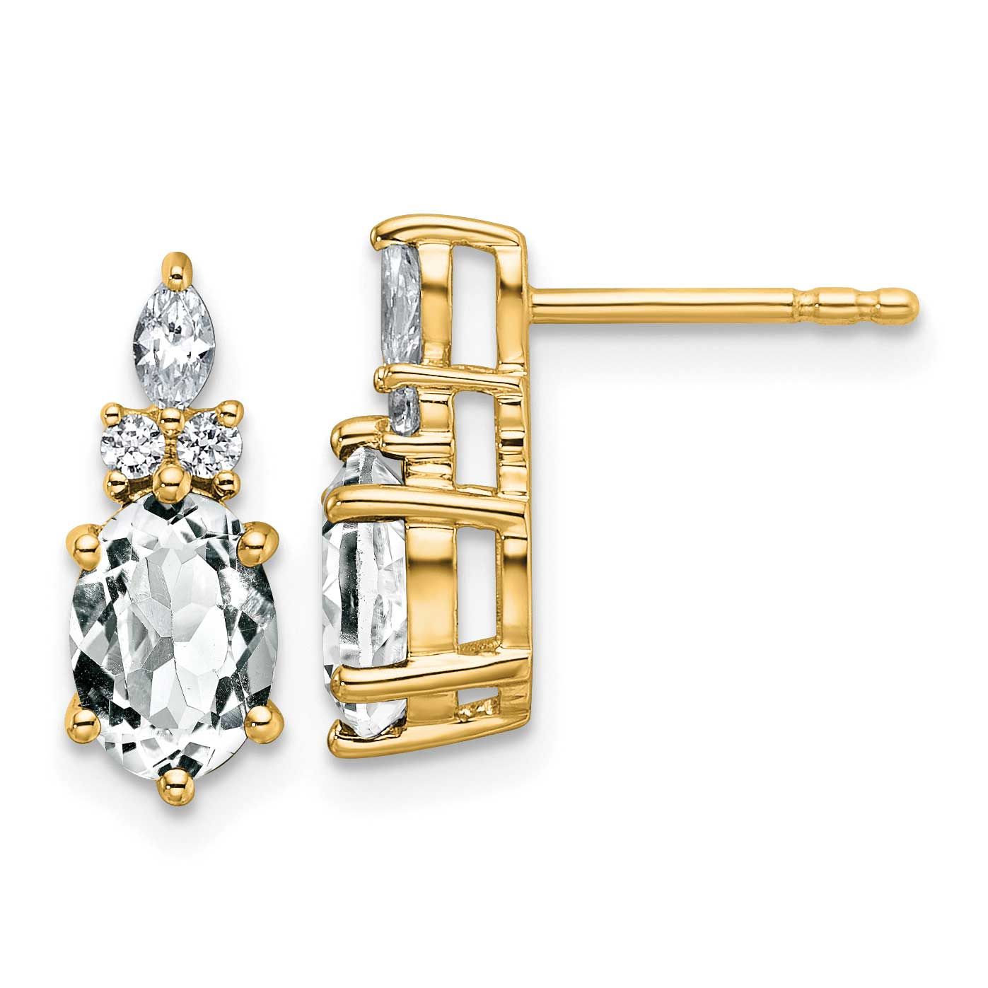 Diamond and White Topaz Twisted Post Earrings 14k Gold Polished, MPN: EM9791-WT-017-YAA, UPC: