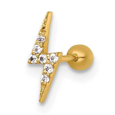 21 Gauge Polished CZ Lightning Bolt Labret Stud 14k Gold, MPN: BD314, UPC: