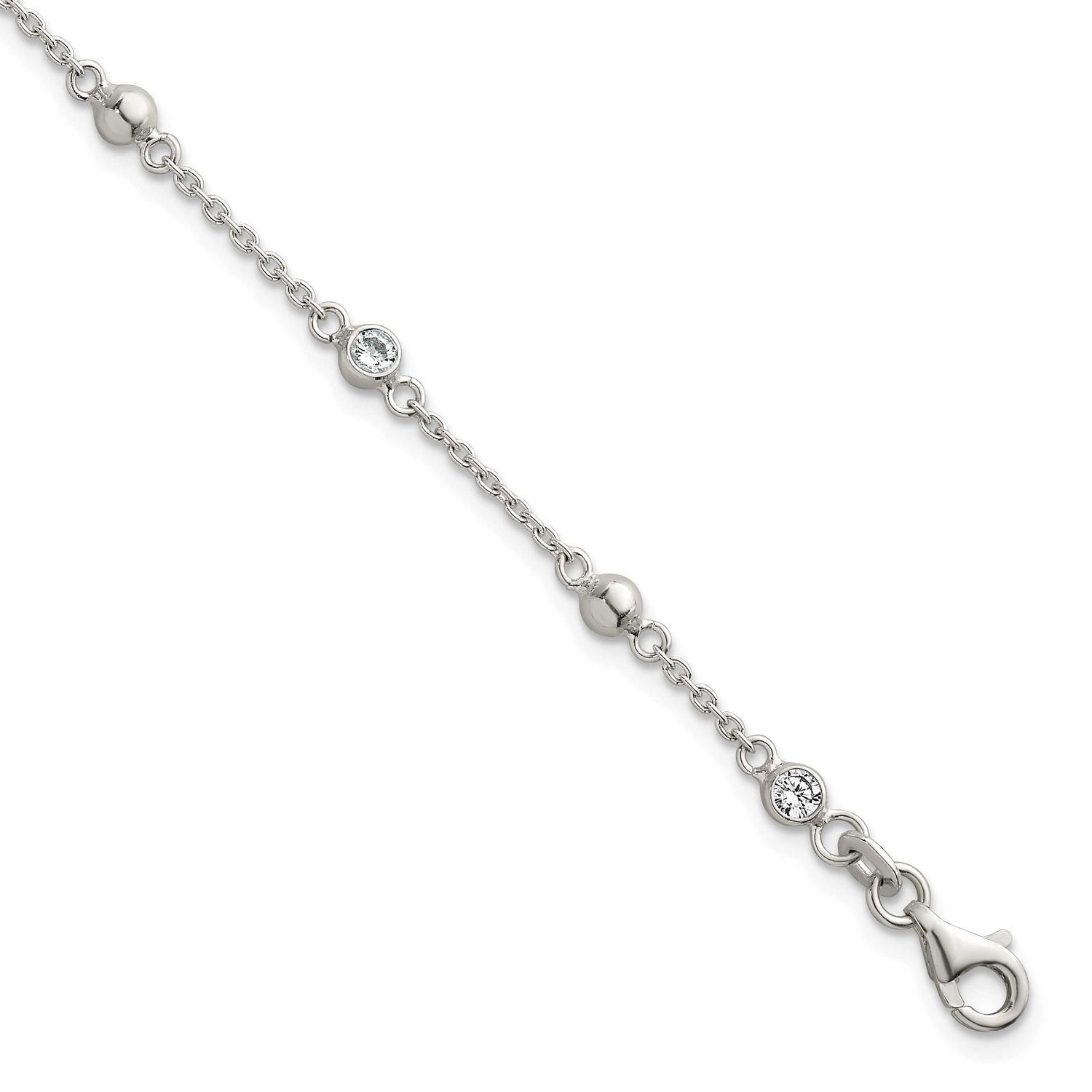 Beaded CZ 6.75 Inch with 0.5 Inch Extension Bracelet Sterling Silver Polished, MPN: QG6941-7, UPC: