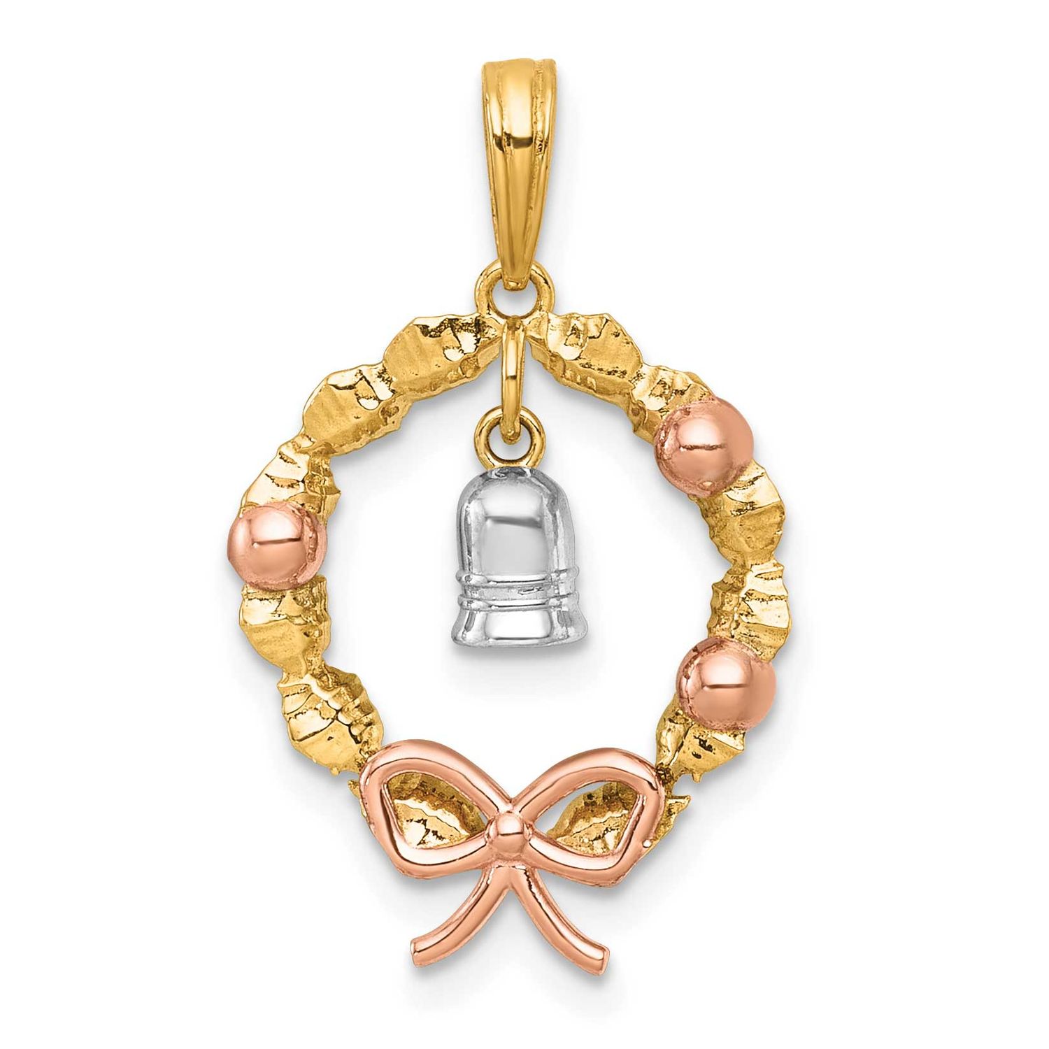 Rose-Plating Polished Wreath Bell Charm 14k Two Tone Gold, MPN: K10014, UPC:
