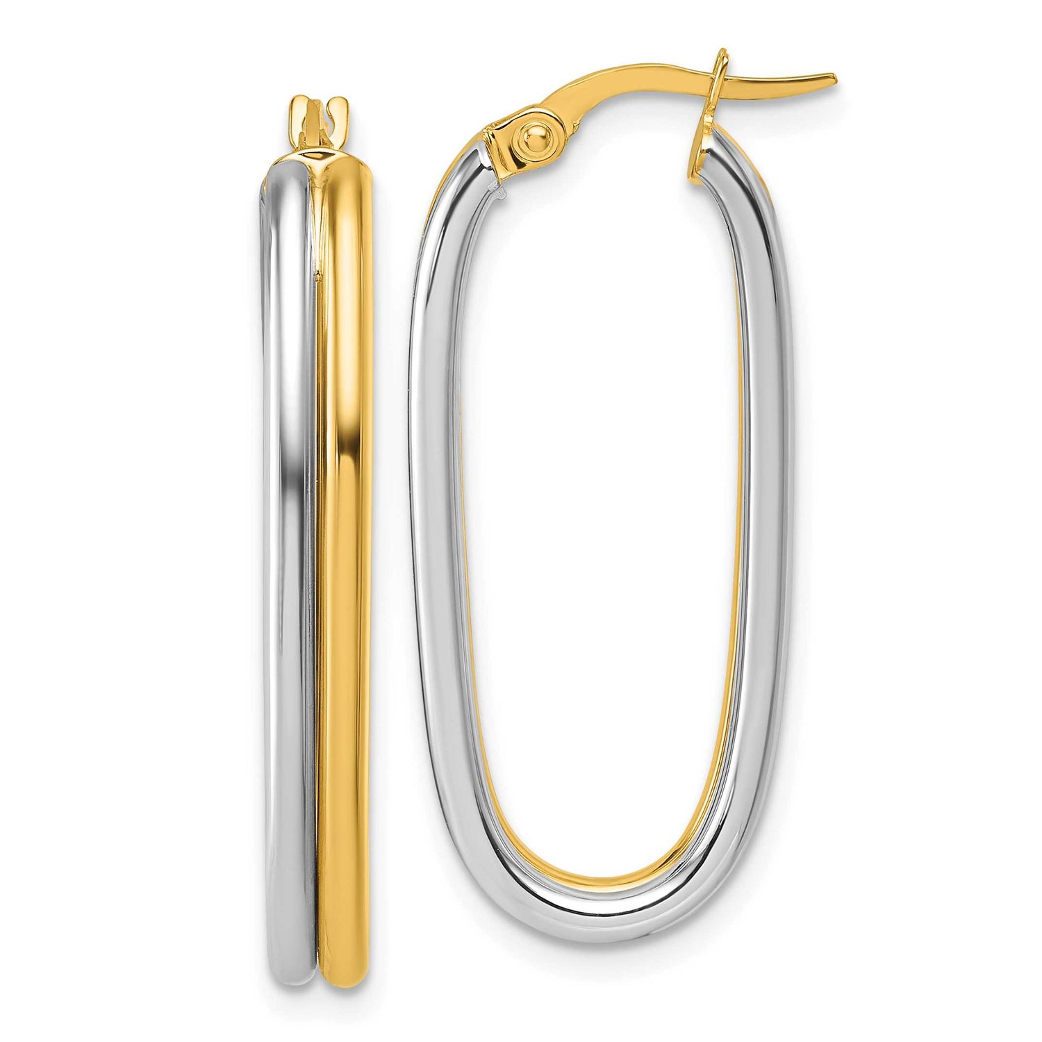 Oval Hoop Earrings 14K Two Tone Gold Polished, MPN: TF2391, UPC: