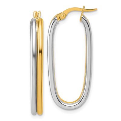 Oval Hoop Earrings 14K Two Tone Gold Polished, MPN: TF2391, UPC: