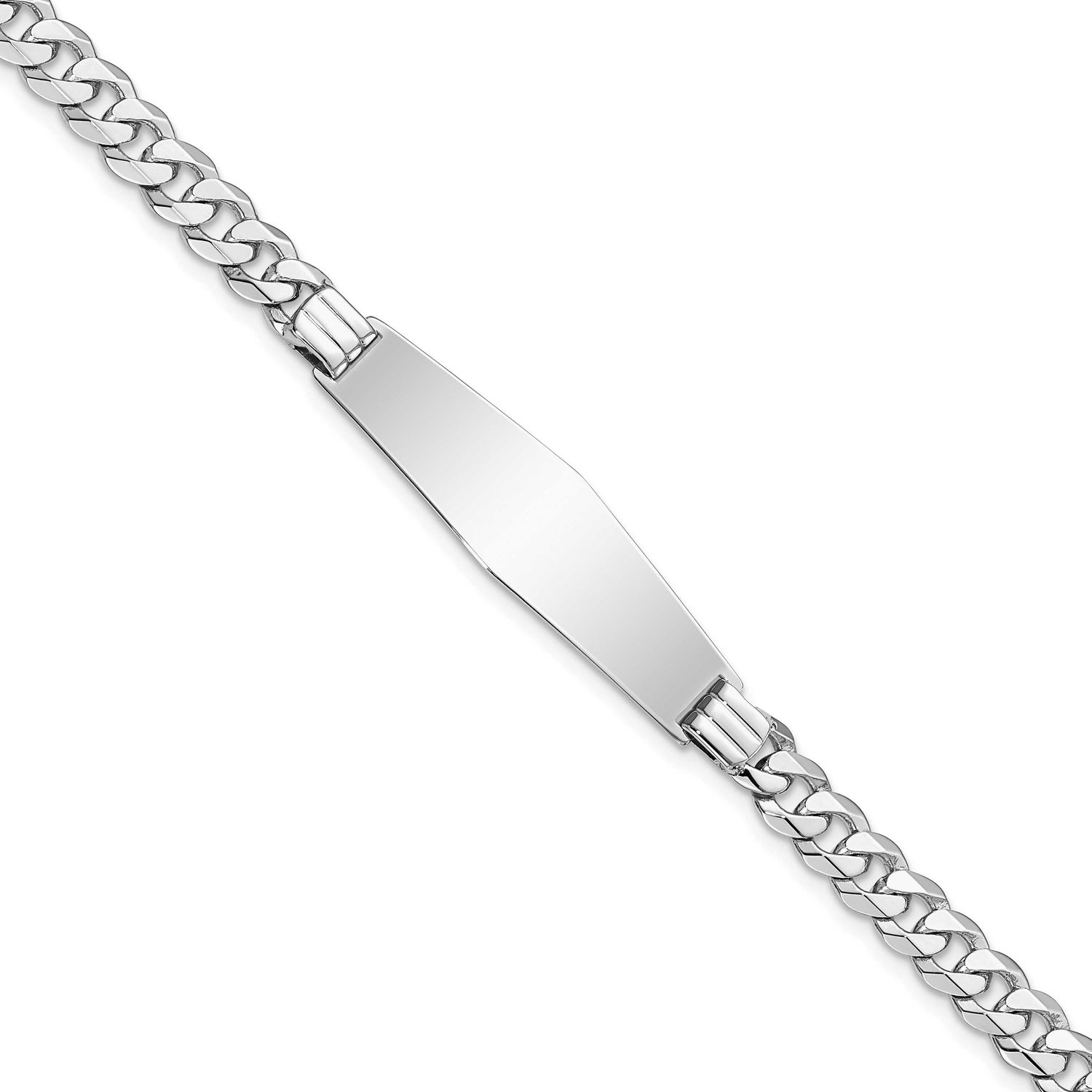 Flat Curb Link Soft Diamond Shape ID Bracelet 14k White Gold, MPN: LID63CW-7, UPC: 883957723143