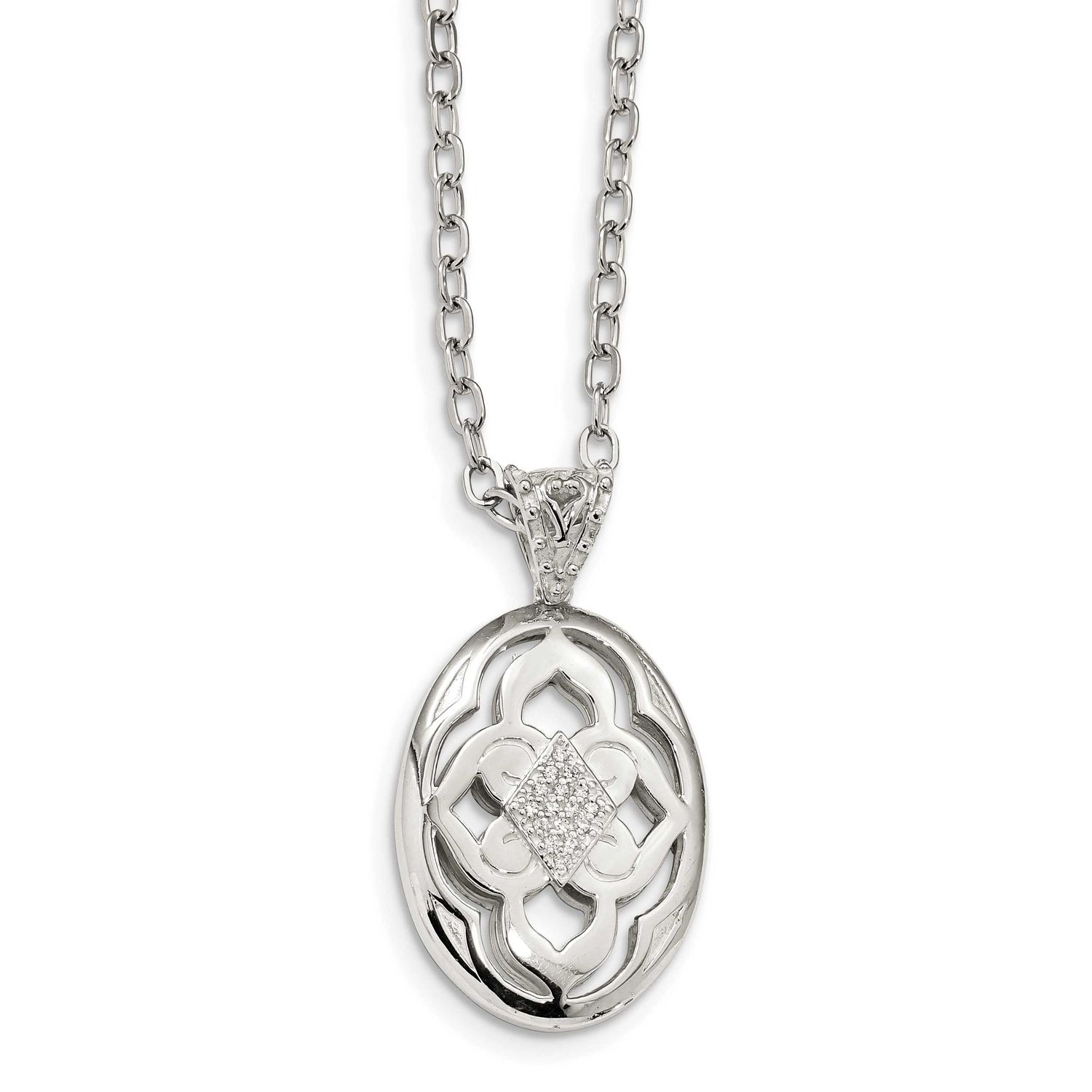 CZ Open Oval Necklace Sterling Silver, MPN: QG4539-17, UPC: 191101414367