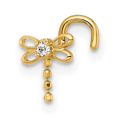 18 Gauge Moveable CZ Dragonfly Nose Stud 14k Gold Polished, MPN: BD291, UPC: