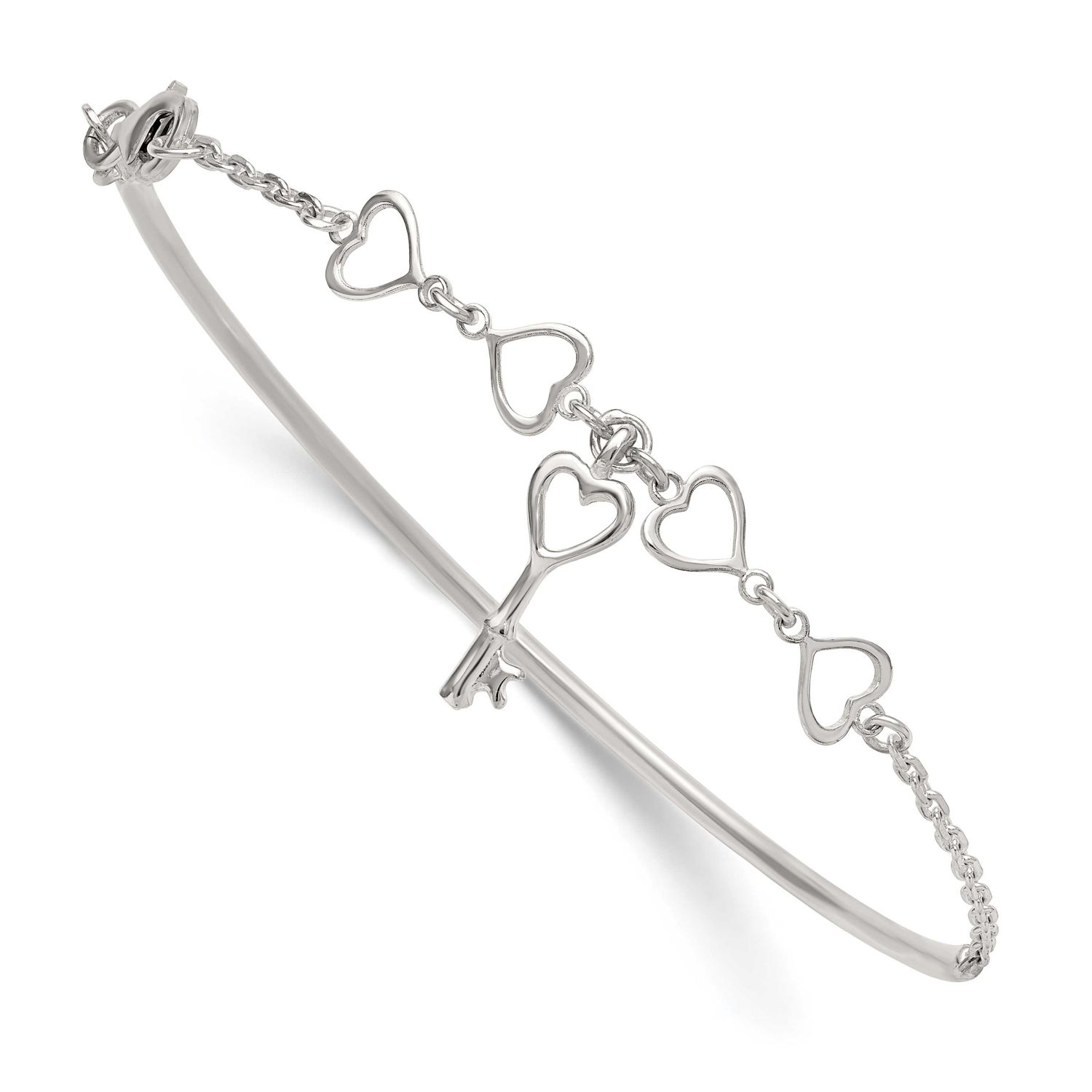 Heart and Key Bangle Bracelet Sterling Silver Polished, MPN: QB1633, UPC: