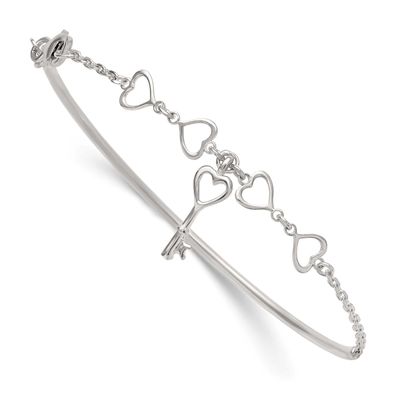 Heart and Key Bangle Bracelet Sterling Silver Polished, MPN: QB1633, UPC:
