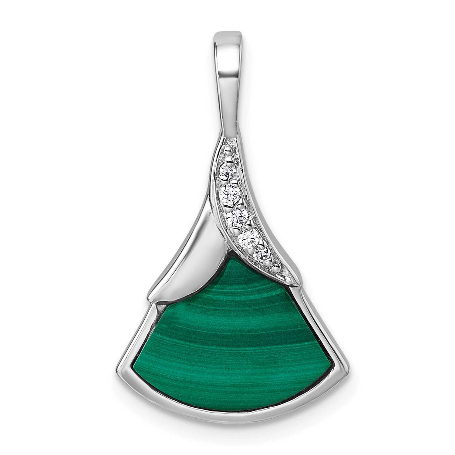CZ and Malachite Pendant Sterling Silver Rhodium-Plated, MPN: QG7189P, UPC: