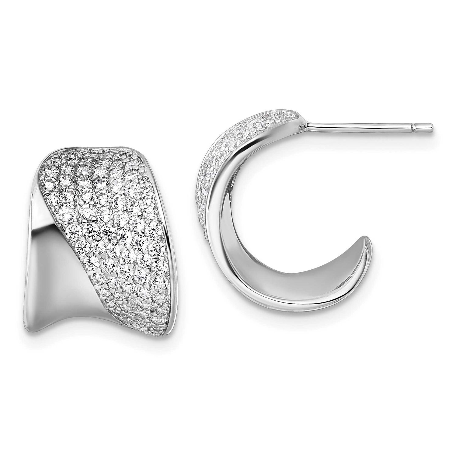 CZ Polished Post J-Hoop Earrings Sterling Silver Rhodium-Plated, MPN: QE18099, UPC: