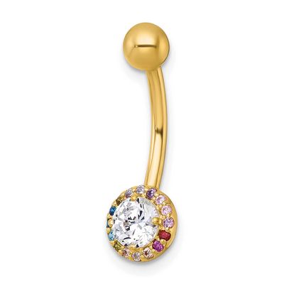 14 Gauge Rainbow &amp; White CZ Halo Navel Ring 10k Gold Polished, MPN: 10BD216, UPC: