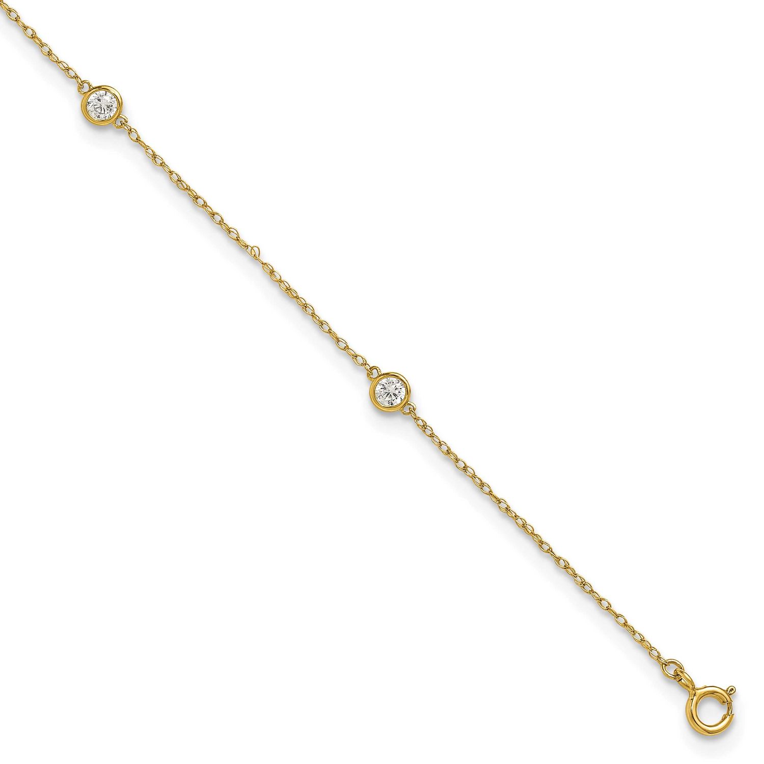 Bezel CZ 5 Station 10 Inch Anklet 10k Gold Polished, MPN: 10ANK378-10, UPC: