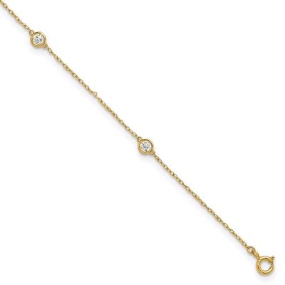 Bezel CZ 5 Station 10 Inch Anklet 10k Gold Polished, MPN: 10ANK378-10, UPC: