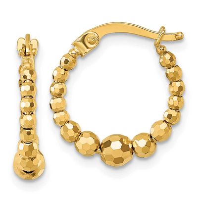 Diamond-Cut Beaded Hoop Earrings 10k Gold Polished, MPN: 10ER390, UPC: