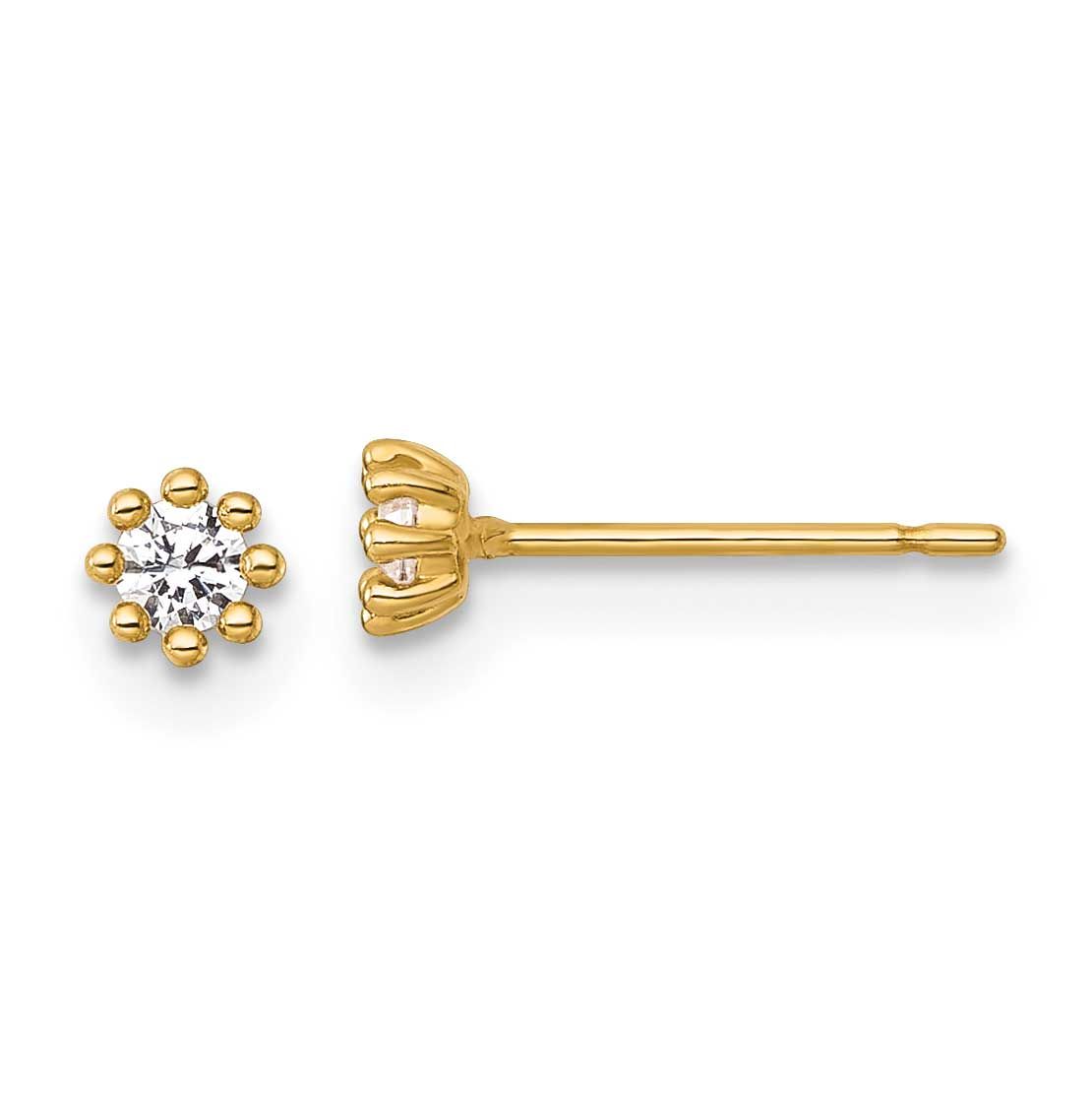 Beaded Round CZ Post Earrings 14k Gold Polished, MPN: YE2261, UPC: