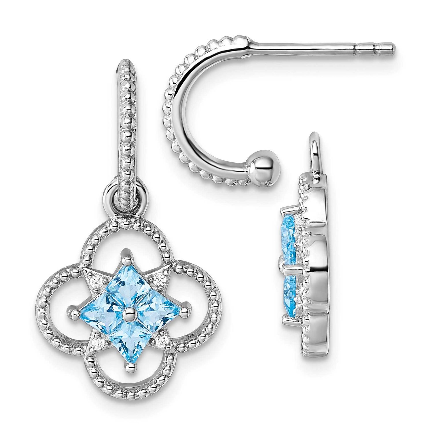 CZ Removeable Clover Hoop Post Dangle Earrings Sterling Silver Rhodium-Plated, MPN: QG6972E, UPC: